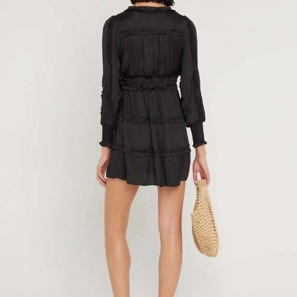 𝅺OPT ONE PRETTY TIME Tianna Mini Dress XL Black Pleated Ruffle Tiered Silky - Picture 3 of 16